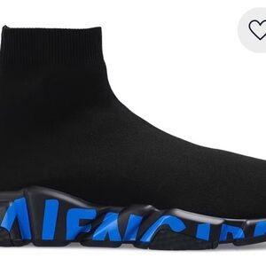 Balenciaga Black Knit Sneakers with Blue Detailing